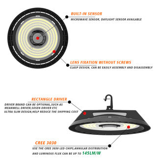 Smart All in One UFO LED High Bay Light 100W 150W 200W Microwave Daylight Sensor